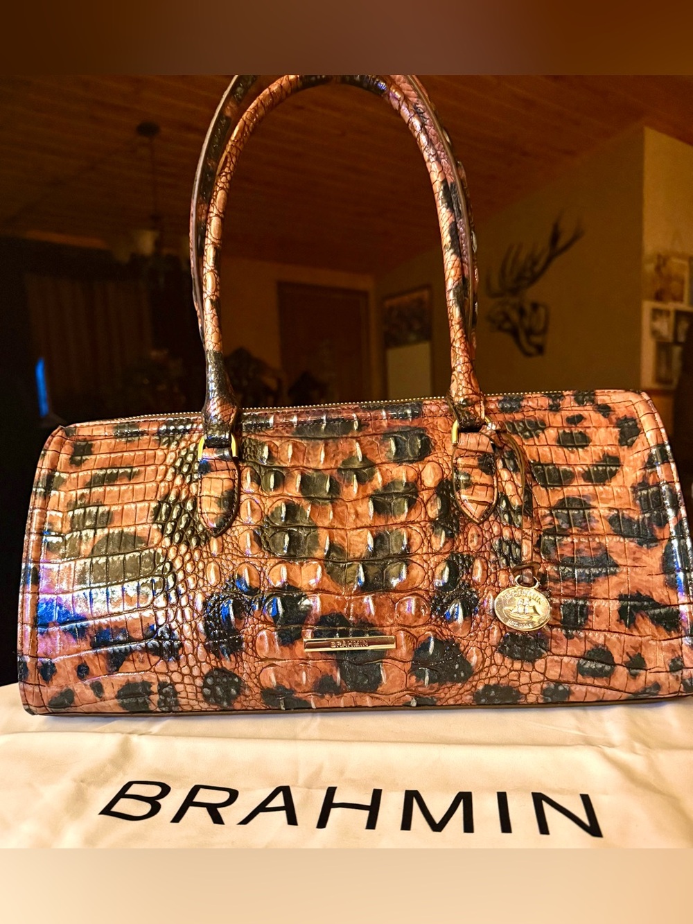 Brahmin Golden Lynx Sophia Croc-Embossed east west  Bag nwt 🤎🧡💛
